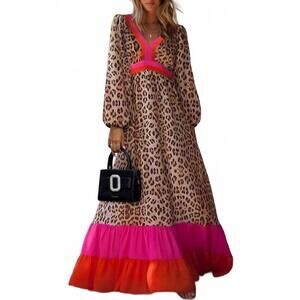 NEW PRETTY BASH colorblock maxi dress in leopard
